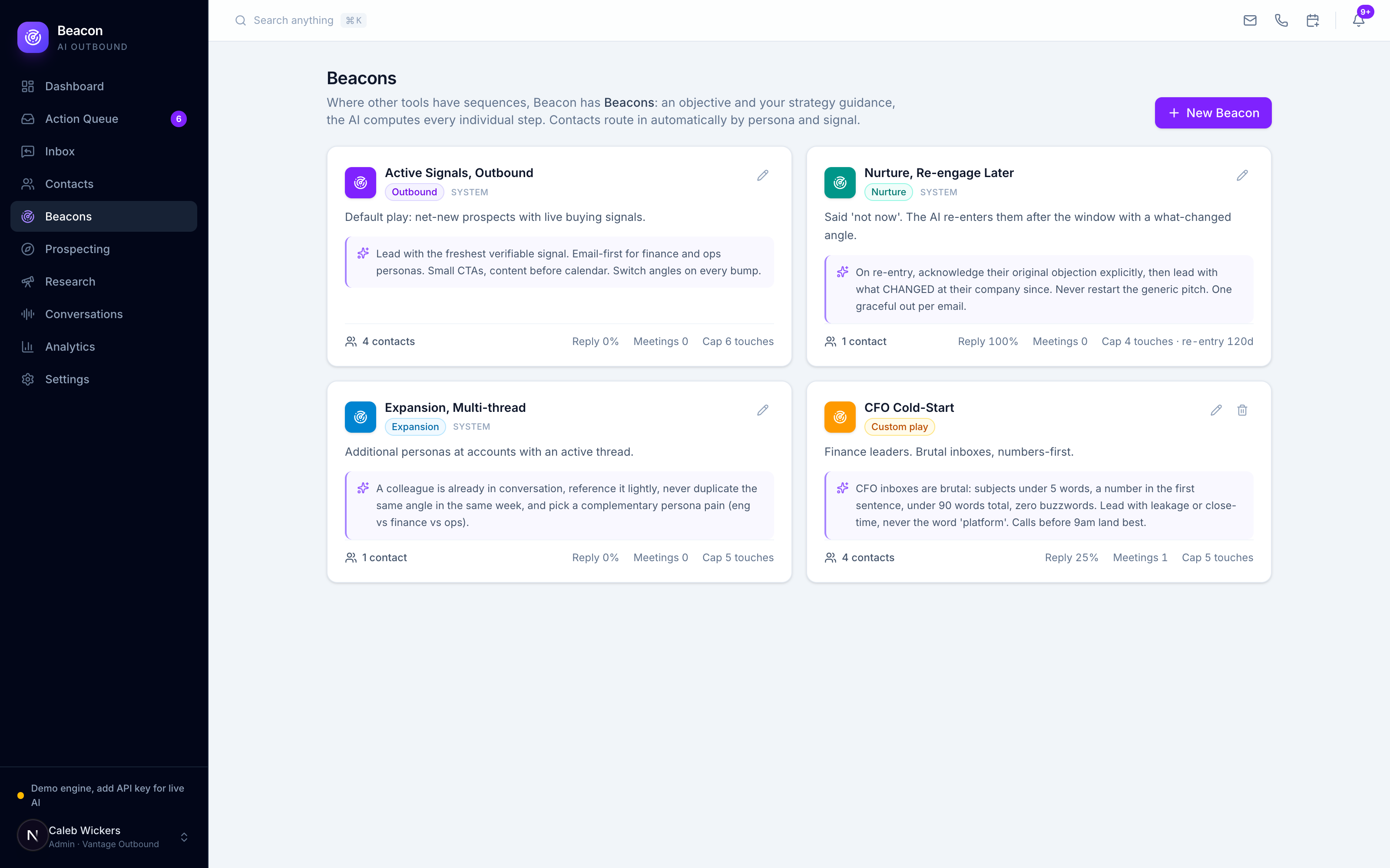 Beacons: objectives with plain-language guidance instead of sequences