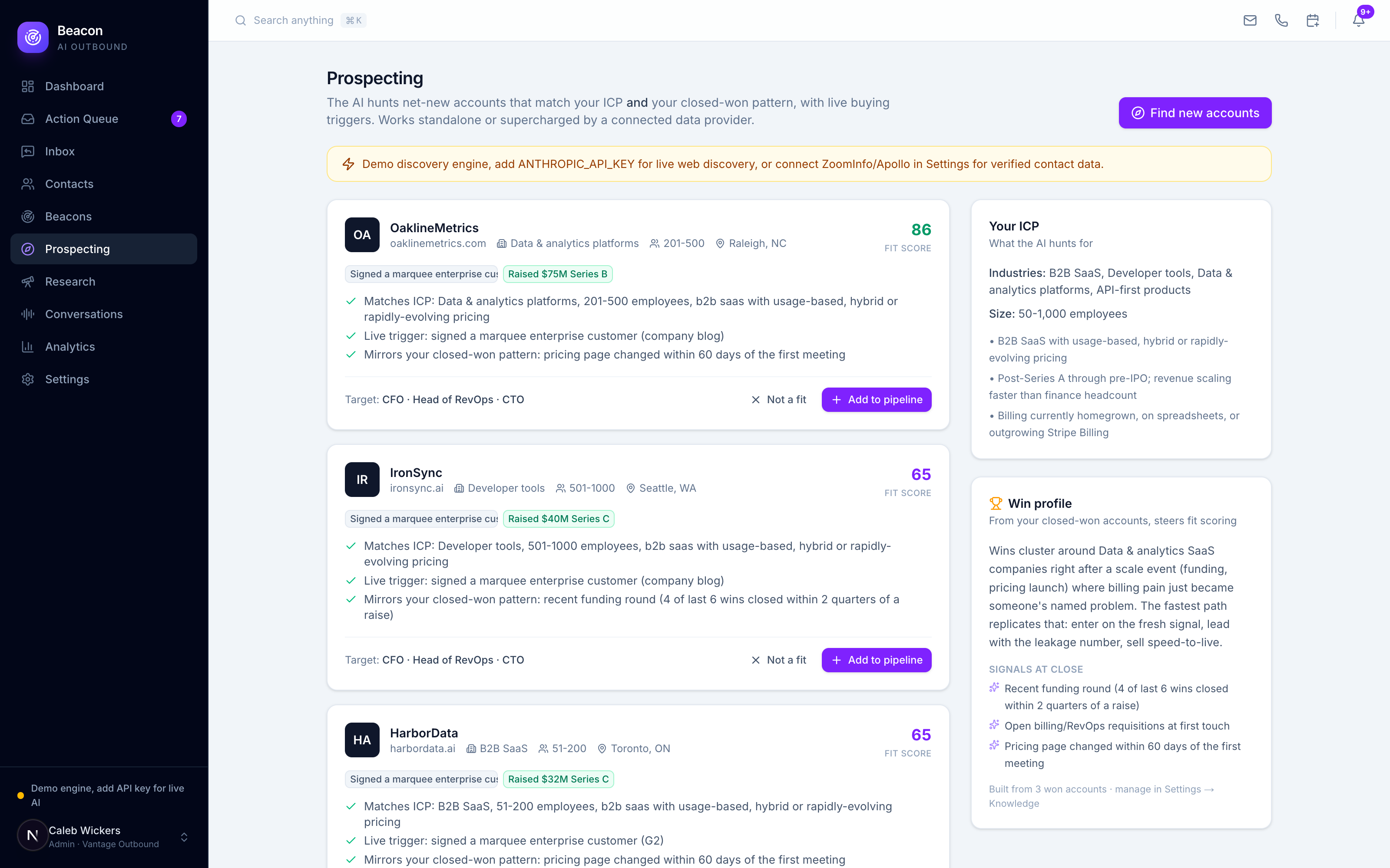 AI prospecting suggestions with fit scores